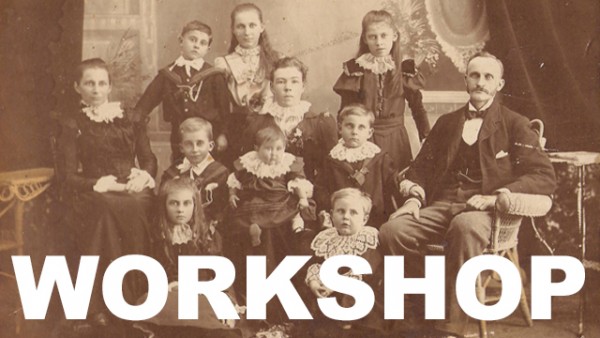 19th Century family portrait with the word Workshop
