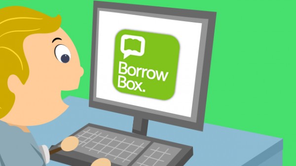 A child on computer with BorrowBox open on desktop. 