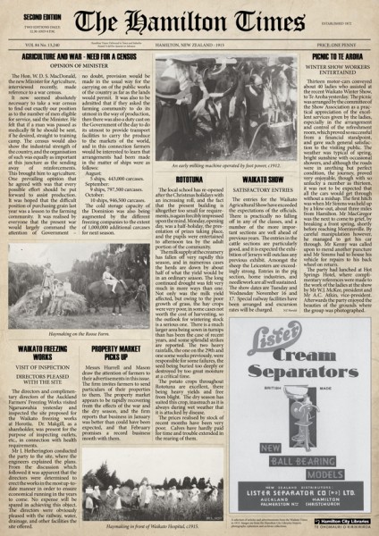 Image of stylised newspaper with extracts from 1915