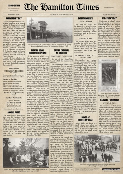 Image of stylised newspaper with extracts from 1915