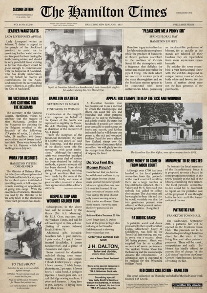 Image of stylised newspaper with extracts from 1915