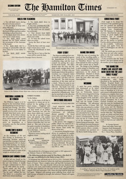 Image of stylised newspaper with extracts from 1915