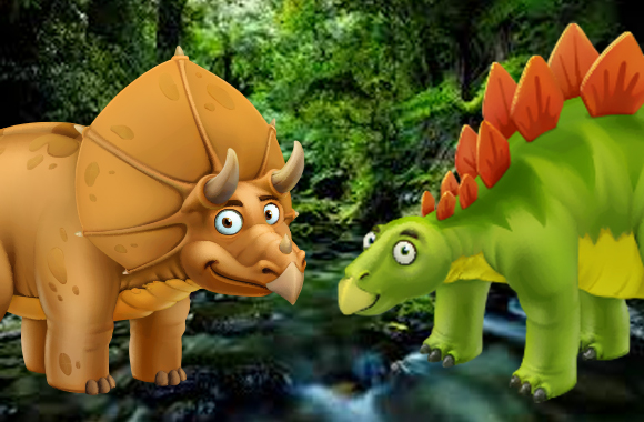 Stegosaurus and Styracosaurus standing together for the Summer Reading Programme. 