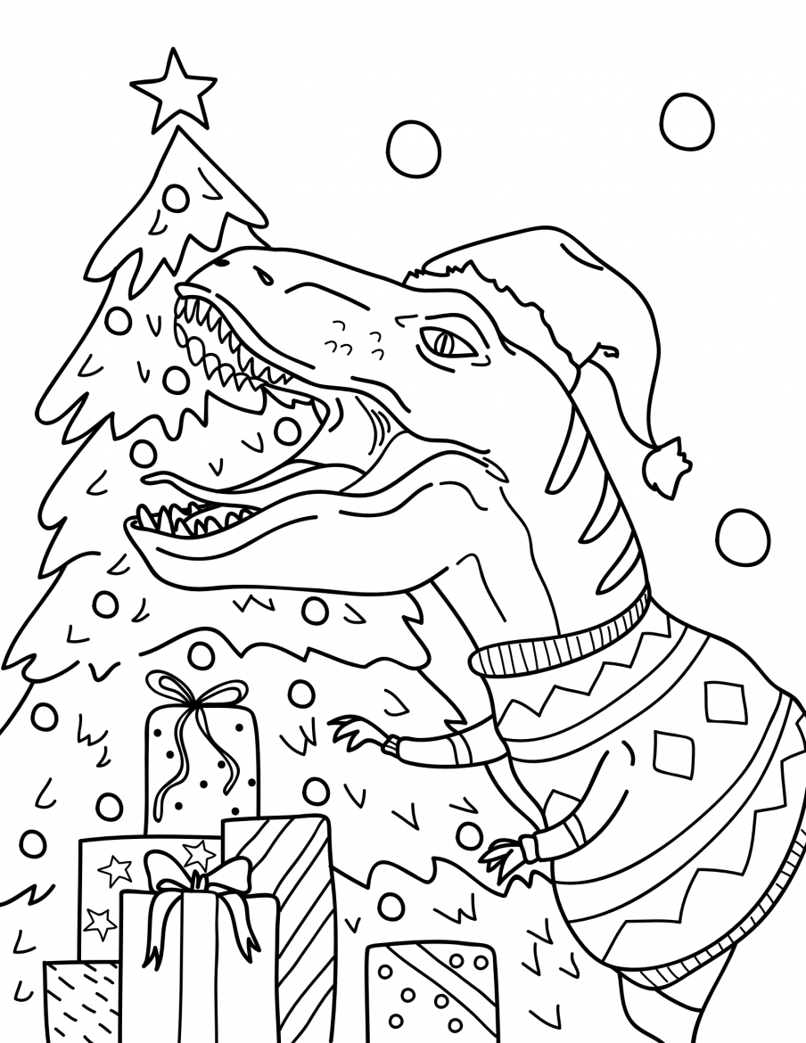 christmas dinosaur colouring