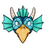 A mythical creature with a beak and scales around the eyes. It has long horns and looks like a bird-dragon.