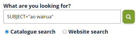 Website search box showing SUBJECT=ao wairua entered
