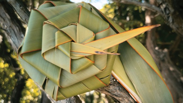 A woven flax flower.