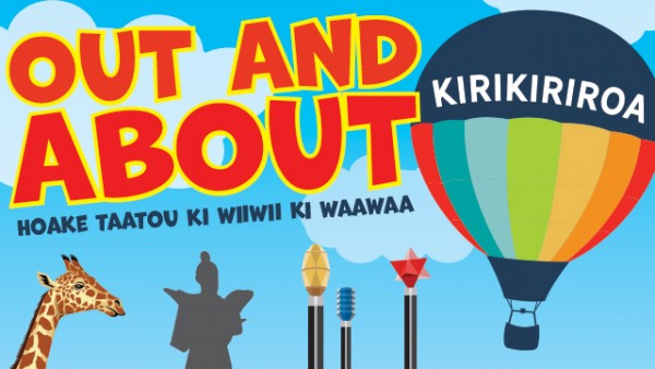 Summer Reading Programme's logo, with Hamilton icons Riff Raff statue, giraffe, and hot air balloon. 