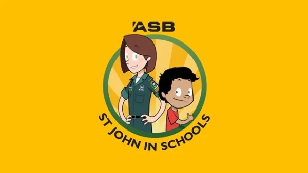 Illustration of a paramedic and a child doing the thumbs-up, and the ASB St John in Schools logo.
